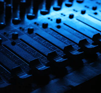 Music decks with a blue glow
