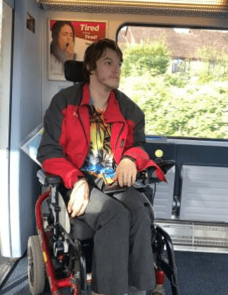 Hannah, a wheelchair user on the train 