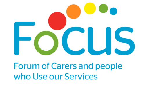 FoCUS logo. Blue logo with green, red, orange, yellow and blue circles coming out of the letter 'o'.