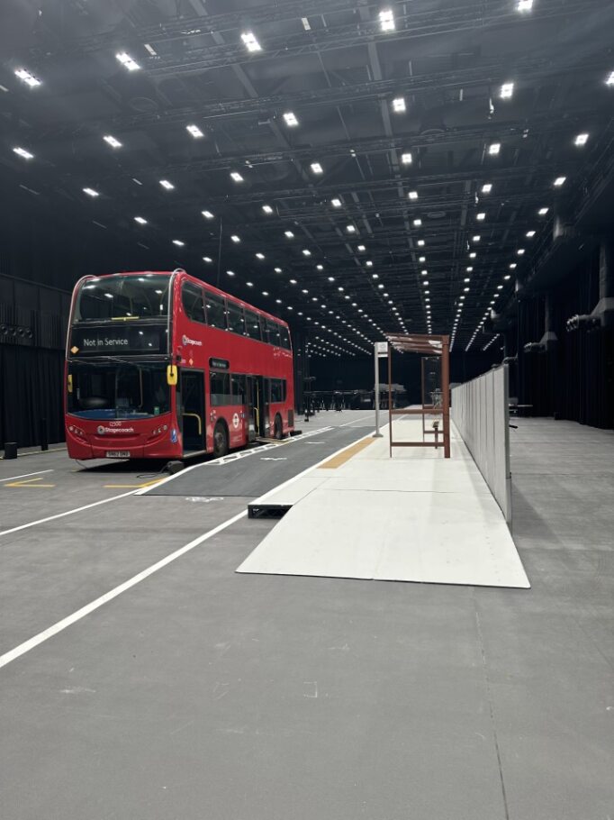 Floating bus stop inside a large building for the research project at at UCL PEARL. 