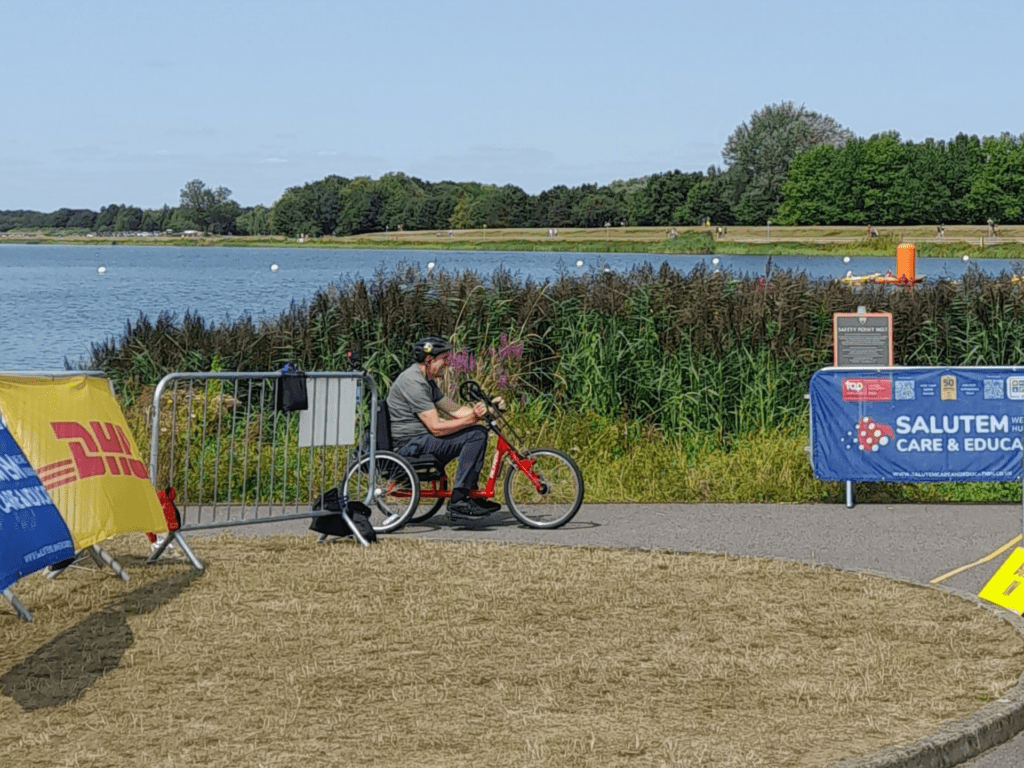 Coalition member Steve, handcycling at the Superhero Tri event.